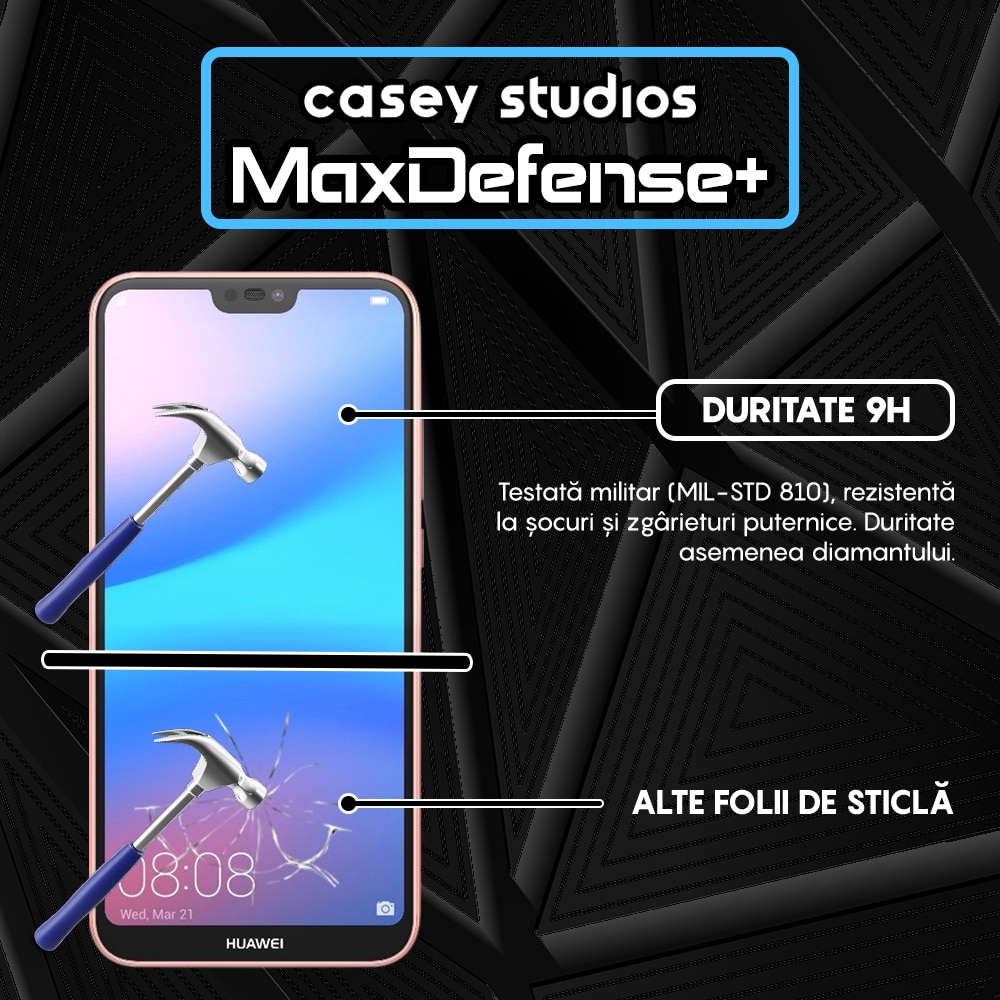 Folie Sticla CASEY STUDIOS™ compatibila cu Huawei P20 lite, Full Cover 3D, Full Glue, Duritate Militara, Ultra HD, Anti Zgarieturi, Anti Socuri, Margini Negre