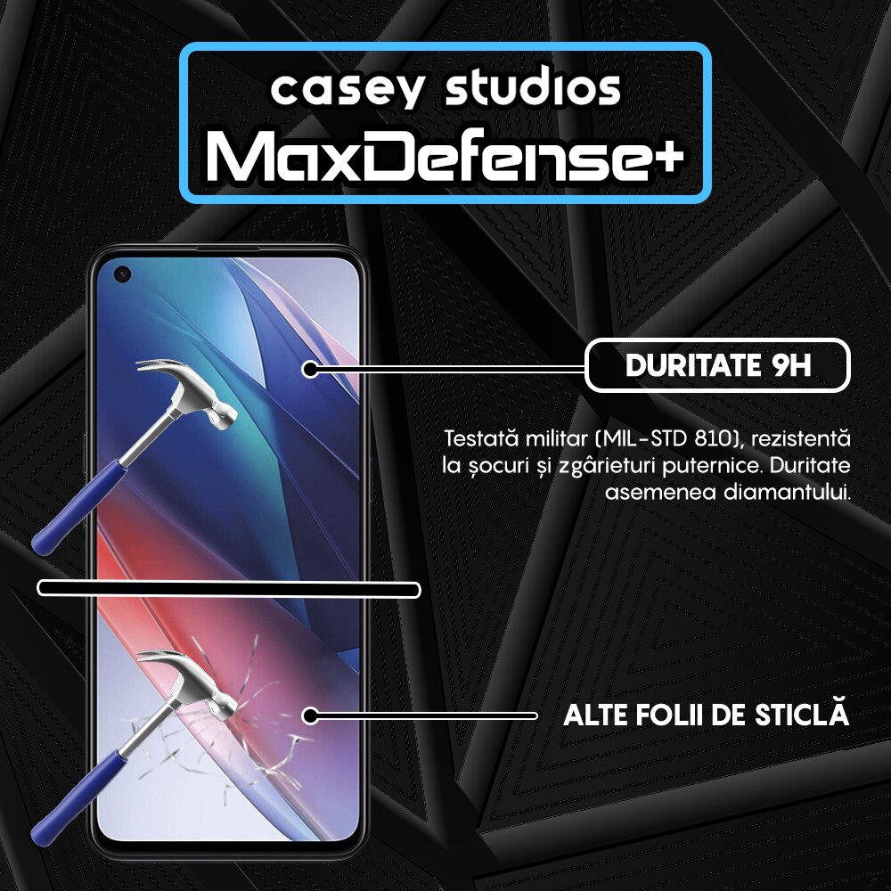 Folie Sticla CASEY STUDIOS™ compatibila cu Oppo Find X3 Lite / Reno5 5G, Full Cover 3D, Full Glue, Duritate Militara, Ultra HD, Anti Zgarieturi, Anti Socuri, Margini Negre