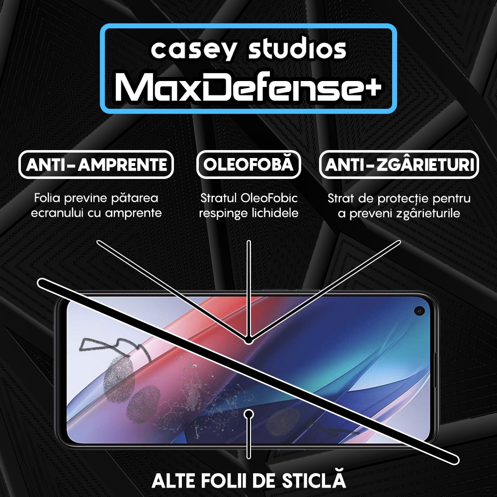 Folie Sticla CASEY STUDIOS™ compatibila cu Oppo Find X3 Lite / Reno5 5G, Full Cover 3D, Full Glue, Duritate Militara, Ultra HD, Anti Zgarieturi, Anti Socuri, Margini Negre