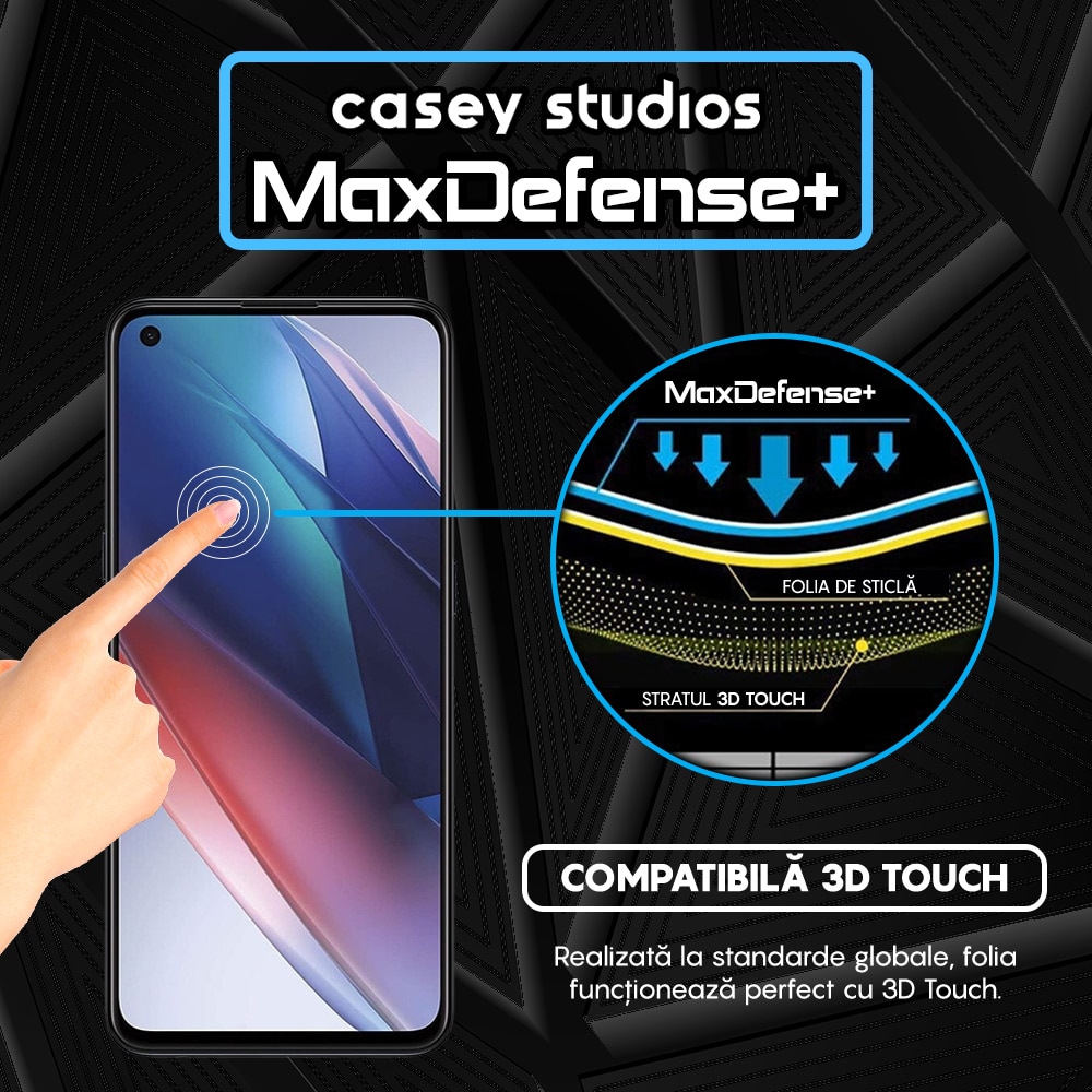 Folie Sticla CASEY STUDIOS™ compatibila cu Oppo Find X3 Lite / Reno5 5G, Full Cover 3D, Full Glue, Duritate Militara, Ultra HD, Anti Zgarieturi, Anti Socuri, Margini Negre