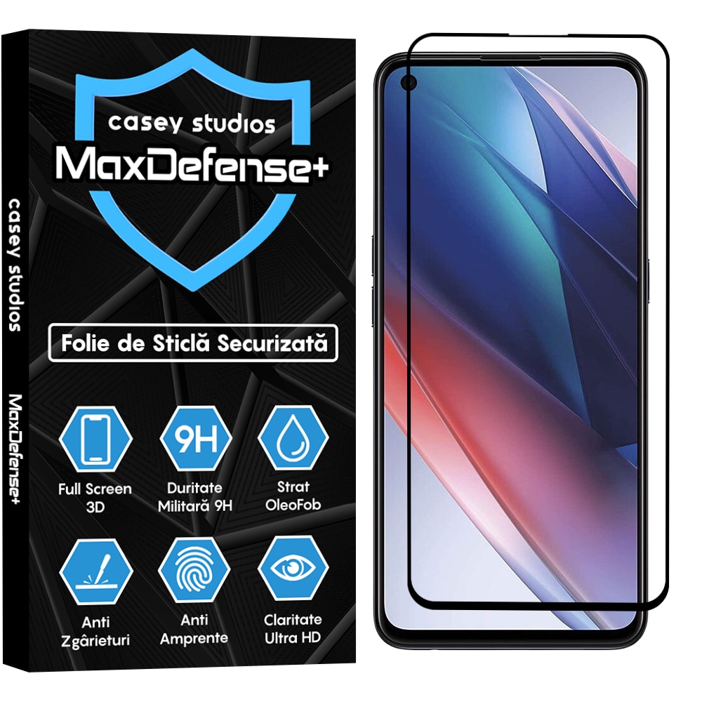 Folie Sticla CASEY STUDIOS™ compatibila cu Oppo Find X3 Lite / Reno5 5G, Full Cover 3D, Full Glue, Duritate Militara, Ultra HD, Anti Zgarieturi, Anti Socuri, Margini Negre