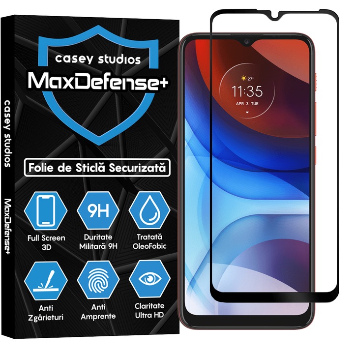 CASEY STUDIOS™ üvegfólia kompatibilis a Motorola Moto E7 Power / Moto E7i Power technológiával, Full Glue, Katonai keménység, Ultra HD, karcolásgátló, ütésálló, fekete élek