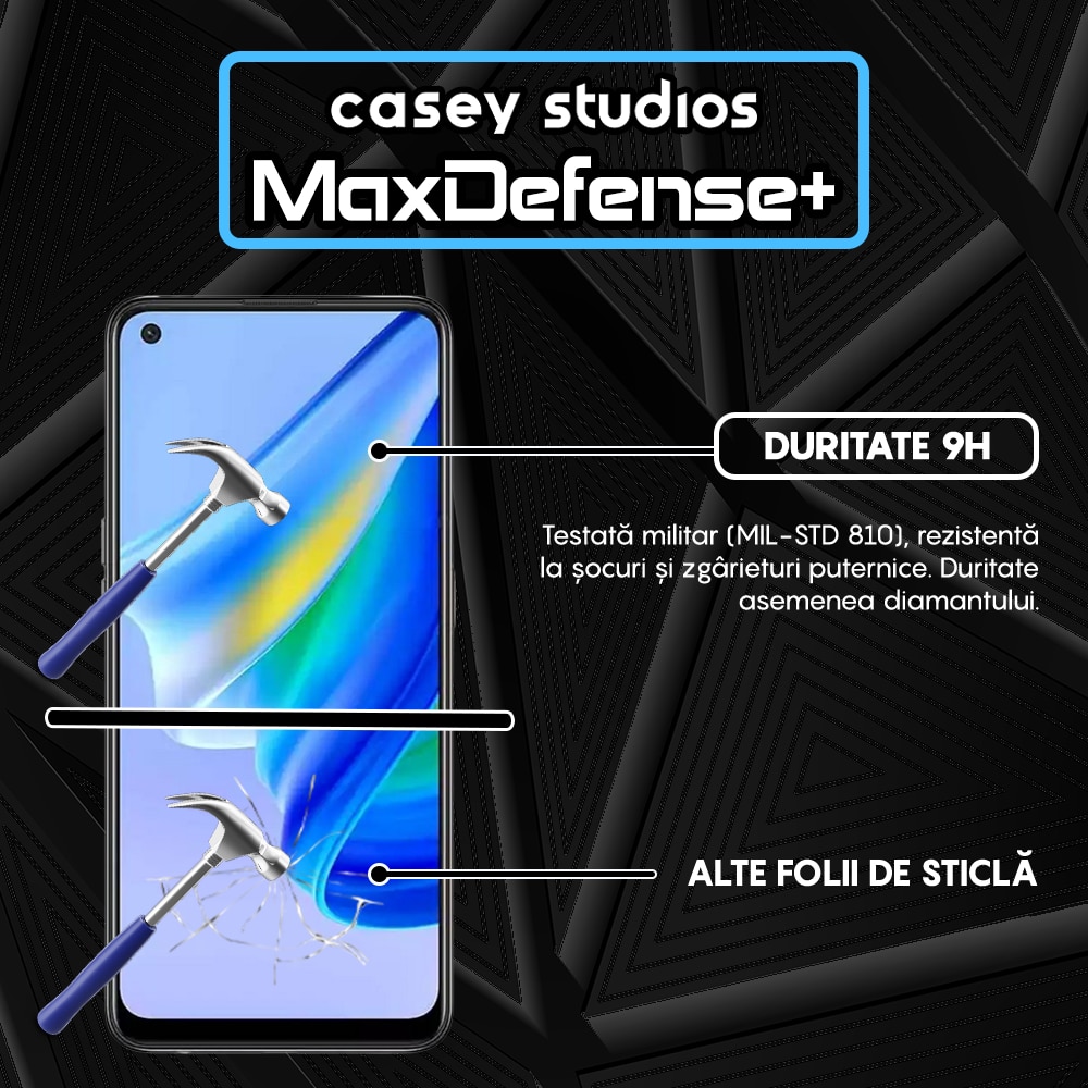 Folie Sticla CASEY STUDIOS™ compatibila cu Oppo A74 4G / A94 4G / A94 5G / A95 / Find X5 Lite / Reno5 Lite / Reno5 Lite / Reno5 Z / Reno7 5G, Full Cover 3D, Full Glue, Duritate Militara, Ultra HD, Anti Zgarieturi, Anti Socuri, Margini Negre