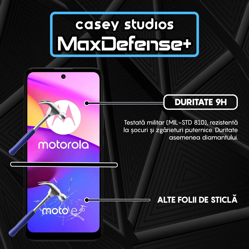 Folie Sticla CASEY STUDIOS™ compatibila cu Motorola Moto E30 / Moto E40, Full Cover 3D, Full Glue, Duritate Militara, Ultra HD, Anti Zgarieturi, Anti Socuri, Margini Negre
