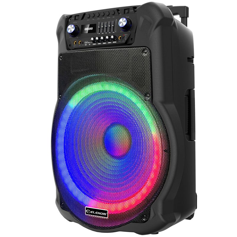 Boxa portabila Elekom EK-1819, 18", iluminata cu LED, doua microfoane