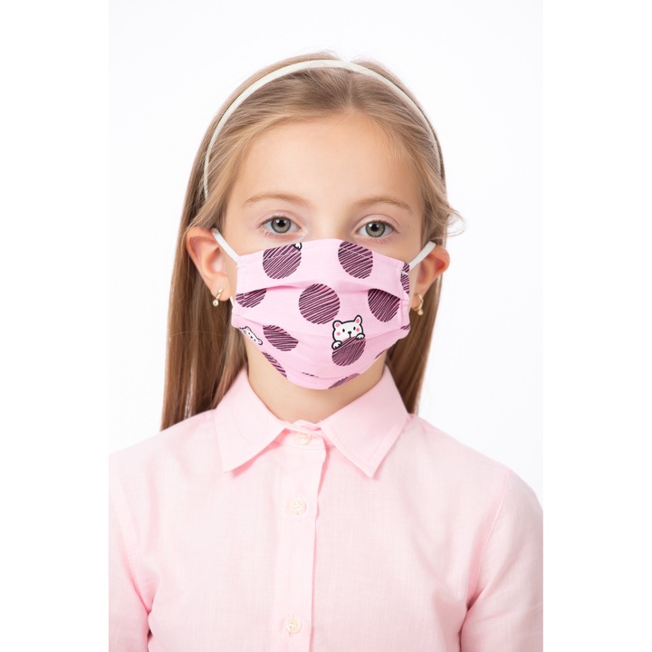 Masca de protectie BE YOU, model ursuleti si buline, pentru copii, 1 buc