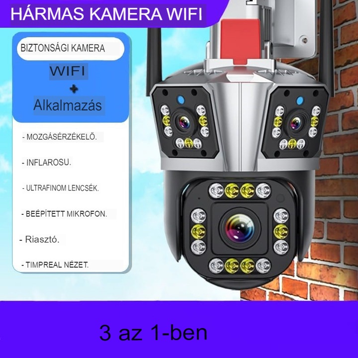 Wifi biztonsági kamera kül- és beltérre, Ultra hd, 5x zoom, 360 fokos ...