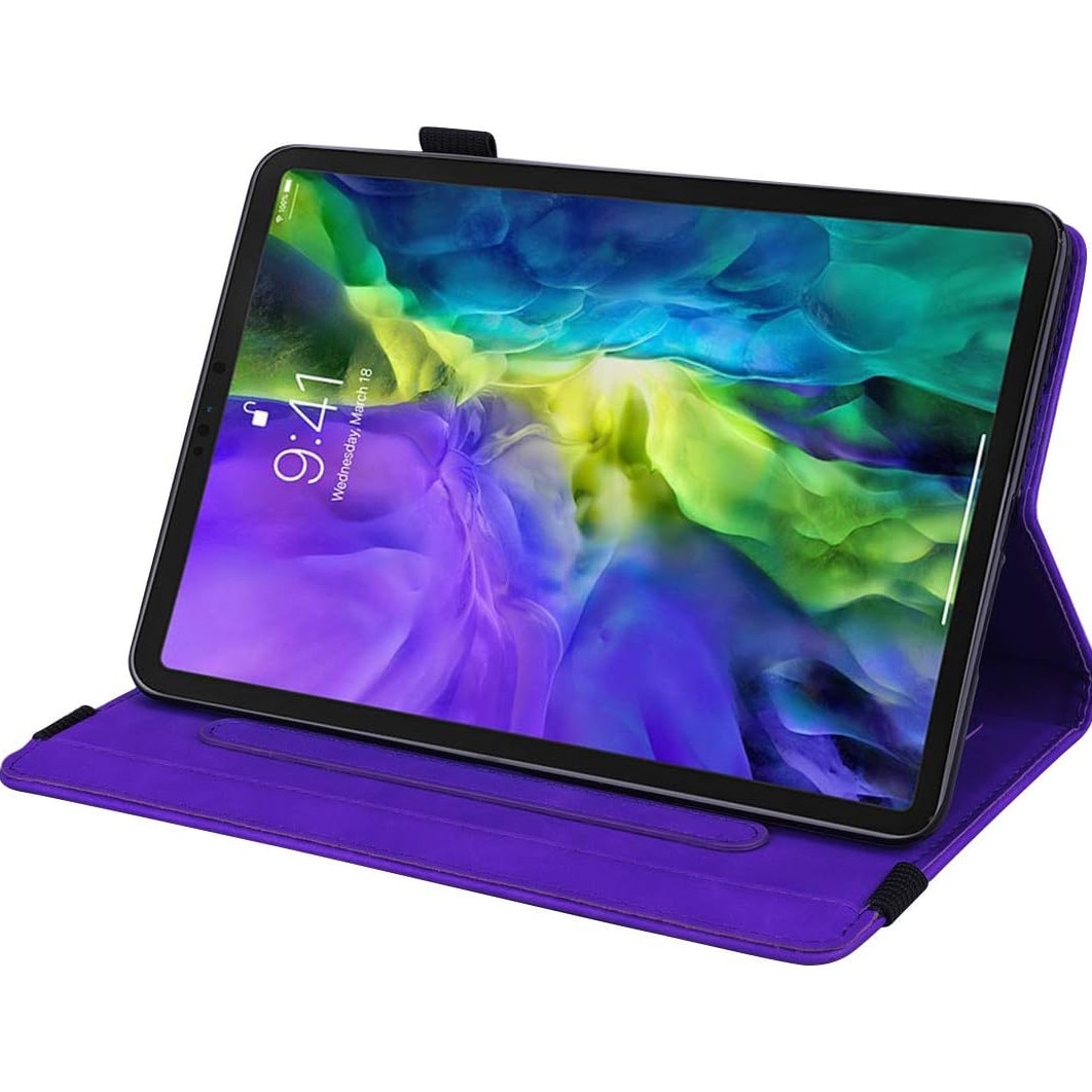 Husa Office Sigloo din piele sintetica emobsata, pentru tableta Ipad 9/8/7 (2021/2020/2019), 10.2 inch, Smart Cover, suport de smartpen, si portcarduri in interior, Purple