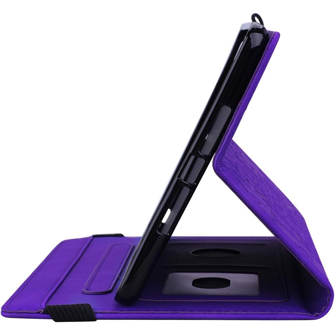 Husa Office Sigloo din piele sintetica emobsata, pentru tableta Ipad 9/8/7 (2021/2020/2019), 10.2 inch, Smart Cover, suport de smartpen, si portcarduri in interior, Purple