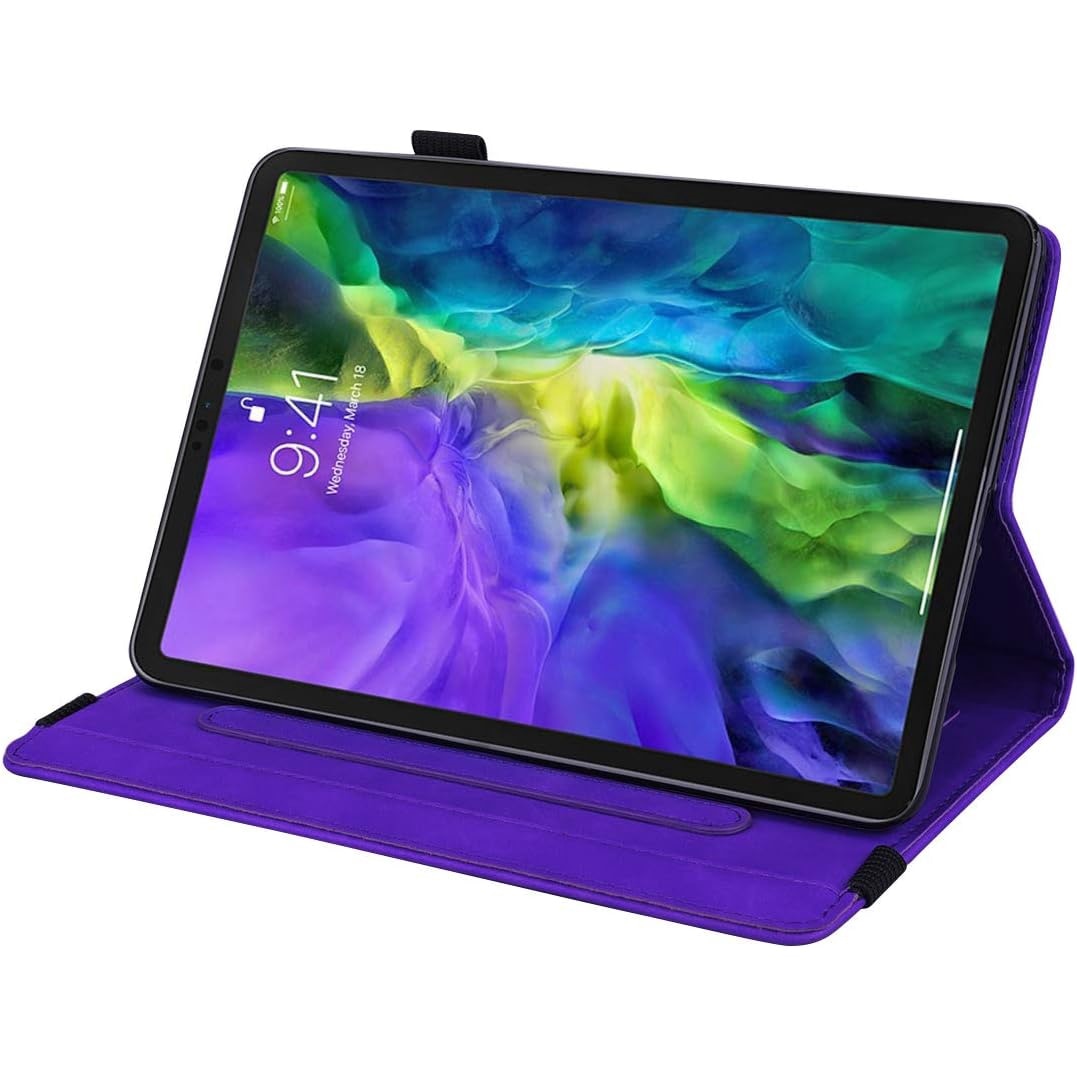 Husa Office Sigloo din piele sintetica emobsata, pentru tableta Ipad 9/8/7 (2021/2020/2019), 10.2 inch, Smart Cover, suport de smartpen, si portcarduri in interior, Purple