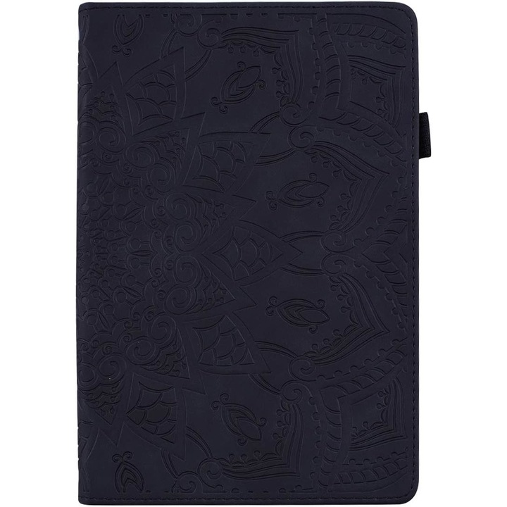 Калъф от релефна синтетична кожа, за Ipad 9/8/7 (2021/2020/2019), 10,2-инчов таблет, Smart Cover, държач за смарт писалка и слотове за карти вътре, Черен