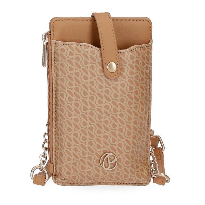 Geanta de telefon dama, Pepe Jeans Megan, cu portofel, protectie RFID, camel, 16.5x9.5x1 cm