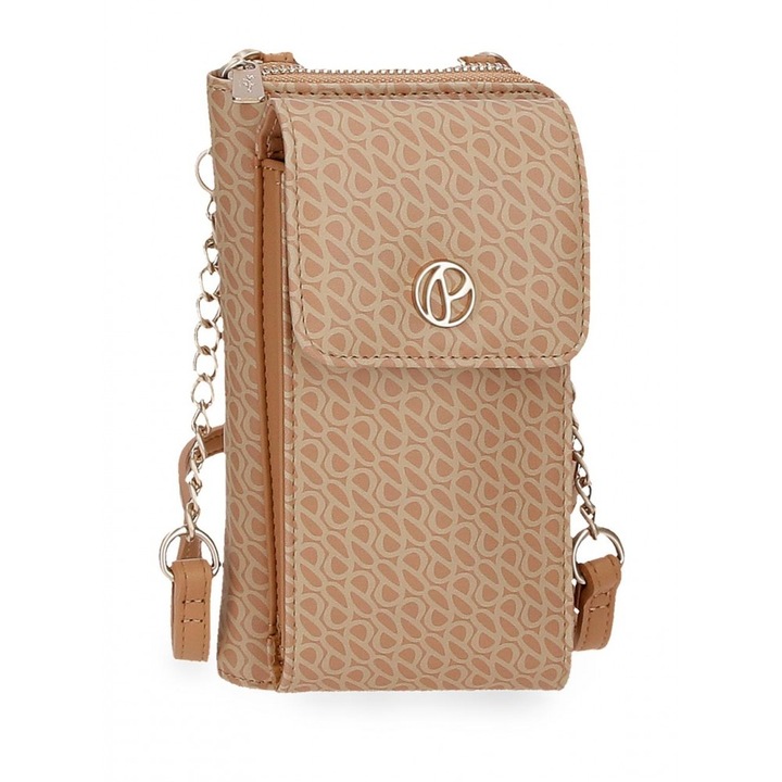 Geanta de telefon dama, Pepe Jeans Megan, cu portofel, sistem RFID, camel, 20x11x4 cm