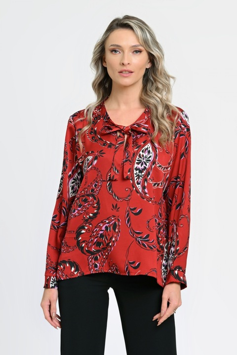 Bluza Dama cu Funda Subtire, Rosie cu Imprimeu Paisley, M