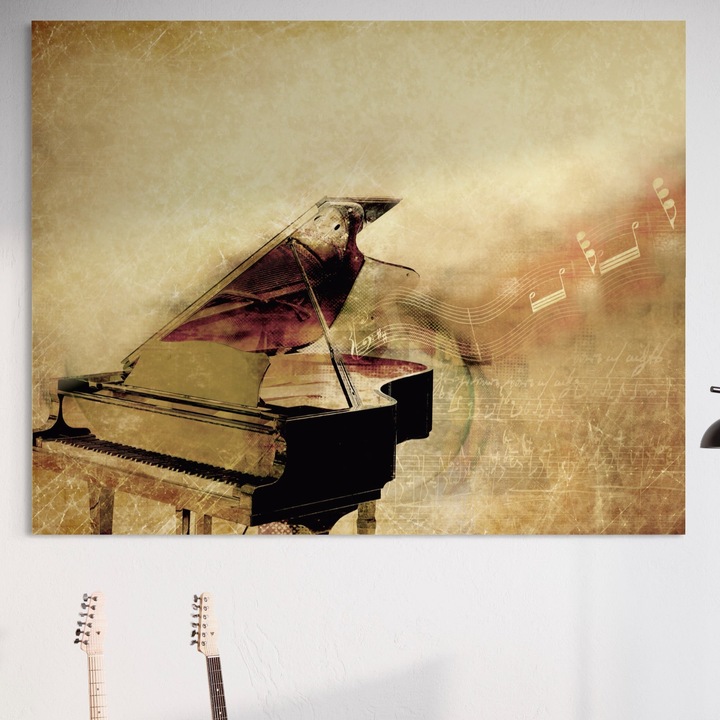 Tablou Canvas Premium, LuxCanva® A1288, Pianul, 95 X 120 CM, Panza Bumbac 100% 400g/m2, Sasiu Lemn, Living, Instrument Muzical, Note Muzicale, Portativ, Studio, Culori Vibrante