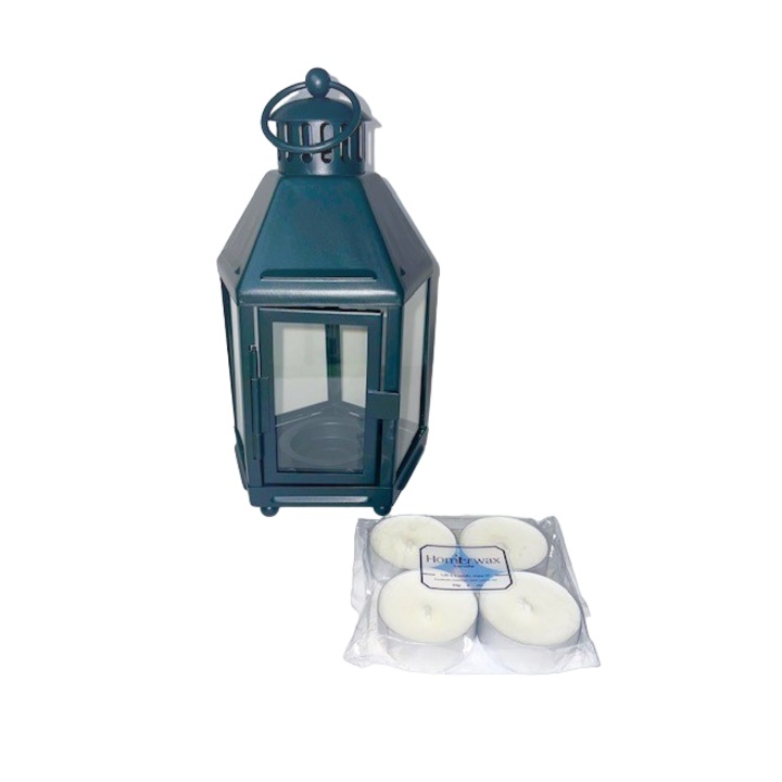 Set felinar si 4 lumanari tip pastila neparfumate din ceara de soia, 50 g