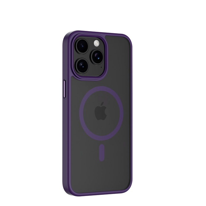 Husa cu Margine Metalica Magsafe, Compatibila iPhone 15 Pro, Mov, Antisoc