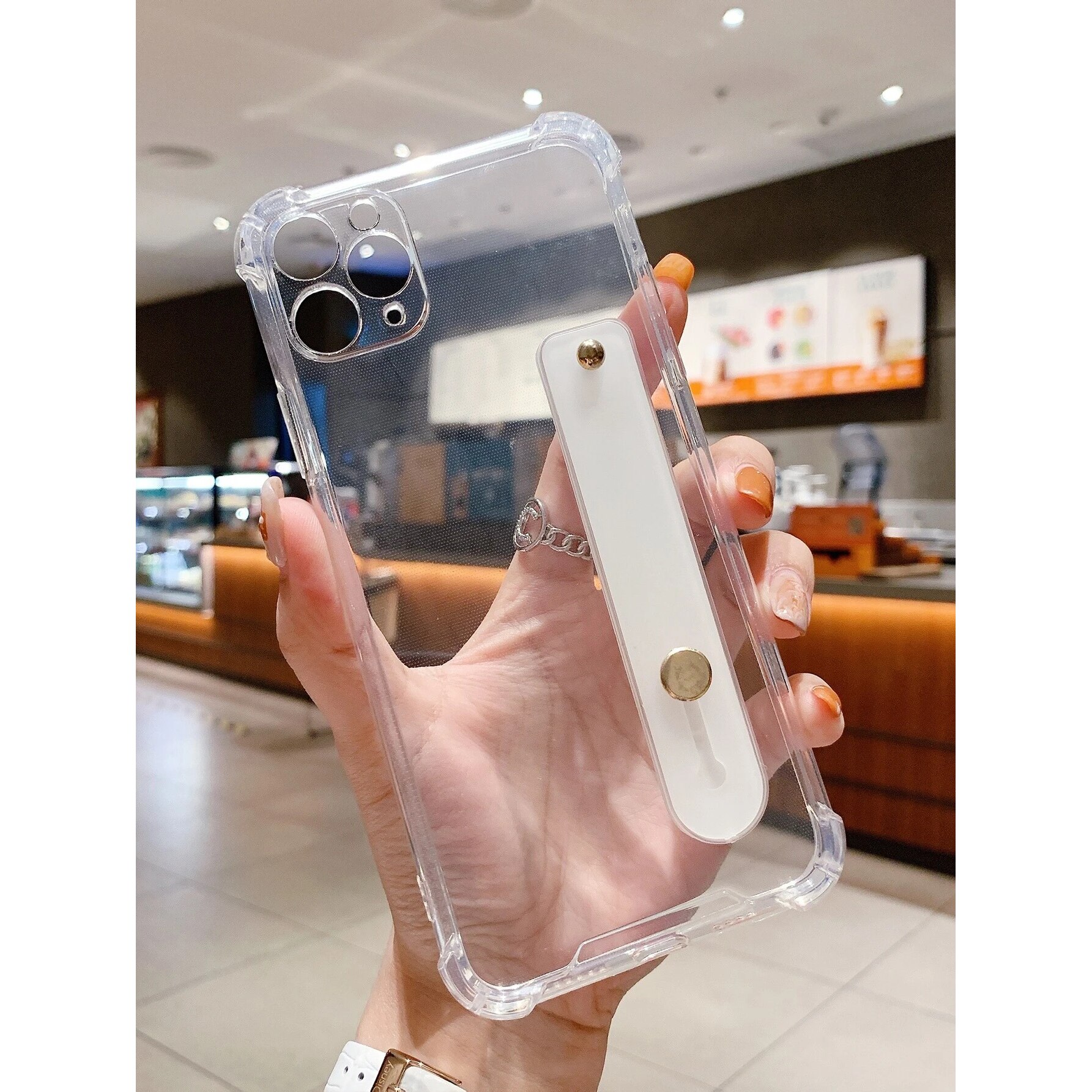Husa compatibila cu Apple iPhone 15, Maner ajustabil (handle grip loop), Transparenta, Colturi cu absorbtie cazaturi, Waterproof, Anti-fall, Shockproof