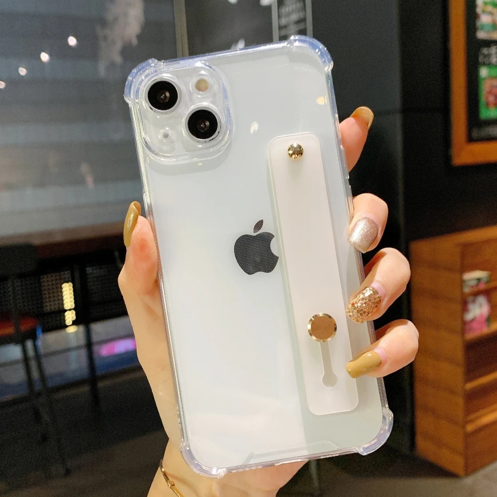 Husa compatibila cu Apple iPhone 15, Maner ajustabil (handle grip loop), Transparenta, Colturi cu absorbtie cazaturi, Waterproof, Anti-fall, Shockproof