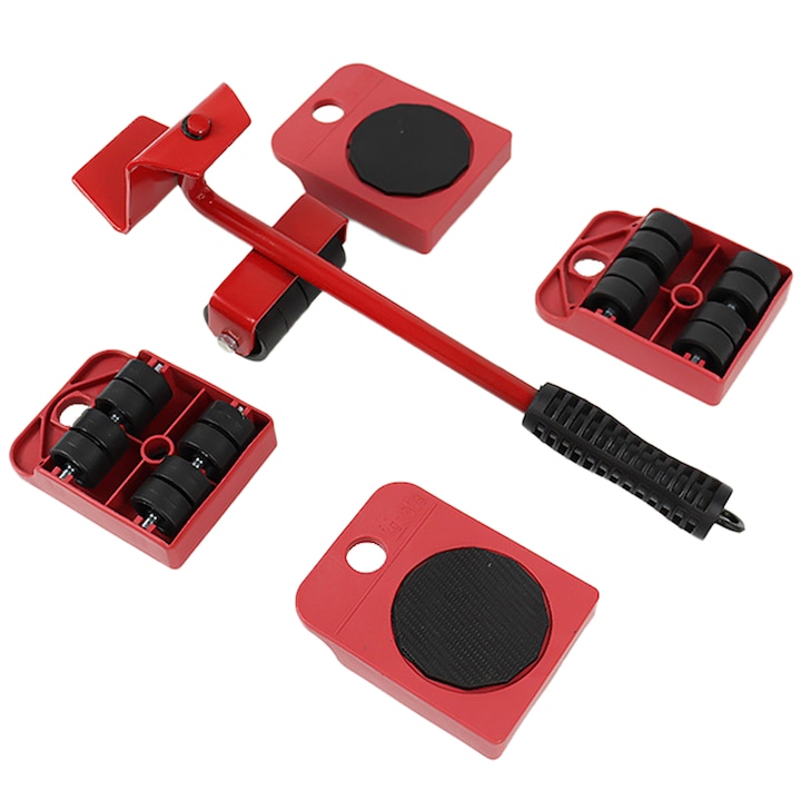Set transportat si ridicat mobila, Yefound®, cu role pentru ridicat si mutat obiecte grele, maxim 150 kg, Rosu