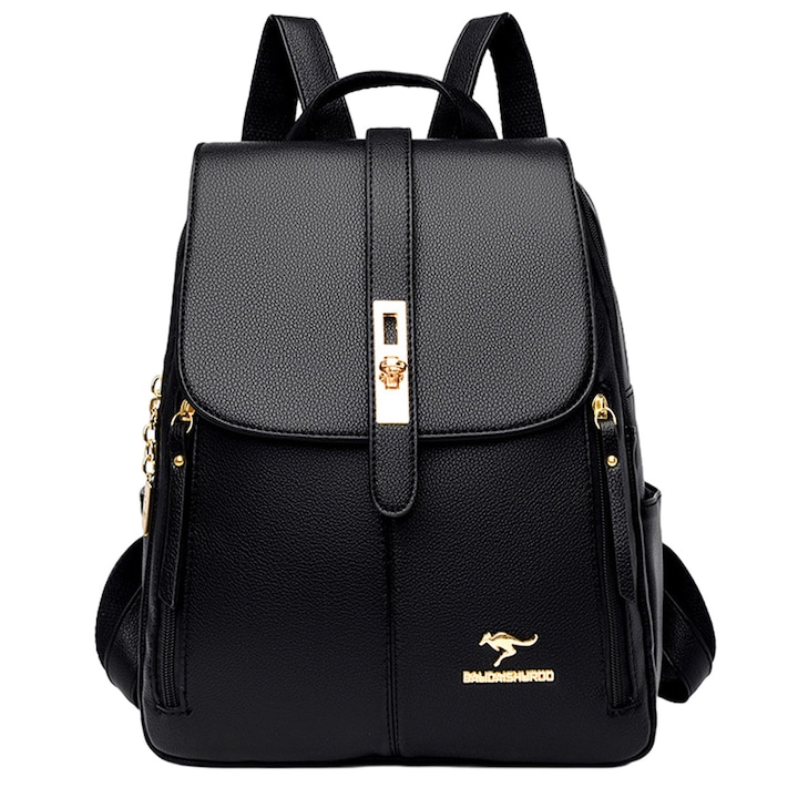 Дамска раница, Axroad Mall, Безопасно съхранение на вашия мобилен телефон, папки, химикал, Водоустойчива, Защита срещу кражба, Регулируеми презрамки, Множество отделения, Екологична кожа, 26x14x32 см, Черна