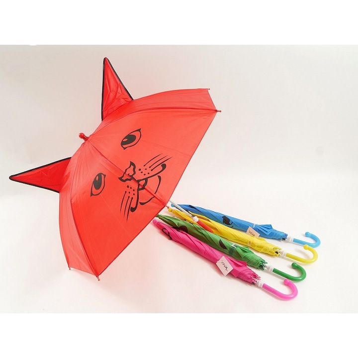 Umbrela pentru copii cu urechi, deschidere automata, diametru 90 cm, rosie