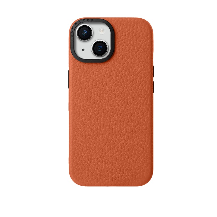 Tok iPhone 15 Lussoloop Premium Leather teljes burkolathoz természetes bőrből, Magasszéf, Mikroszálas belső, Kézzel készített, Narancs