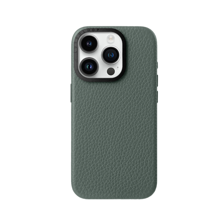 Кожен калъф Lussoloop Premium за iPhone 15 Pro, естествена кожа, Magsafe, микрофибърна вътрешна част, ръчно изработен, светлозелен