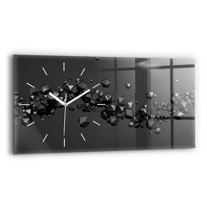 Ceas de perete, Wallfluent, de sticla, Mainile albe, Fara cifre, Abstractizarea neagra, Negru, Dreptunghi 60x30 cm, 010010500030100163881