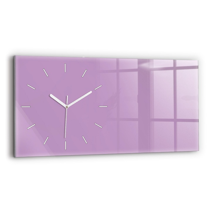 Ceas de perete, Wallfluent, de sticla, Mainile albe, Fara cifre, Lila, Dreptunghi 60x30 cm, 010010500030100271813