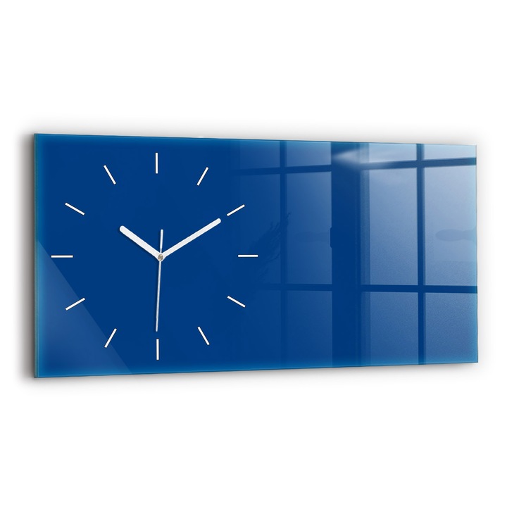 Falióra, Wallfluent, üveg, Fehér mutatók, Számok nélkül, Kék, Téglalap 60x30 cm, 010010500030100271800