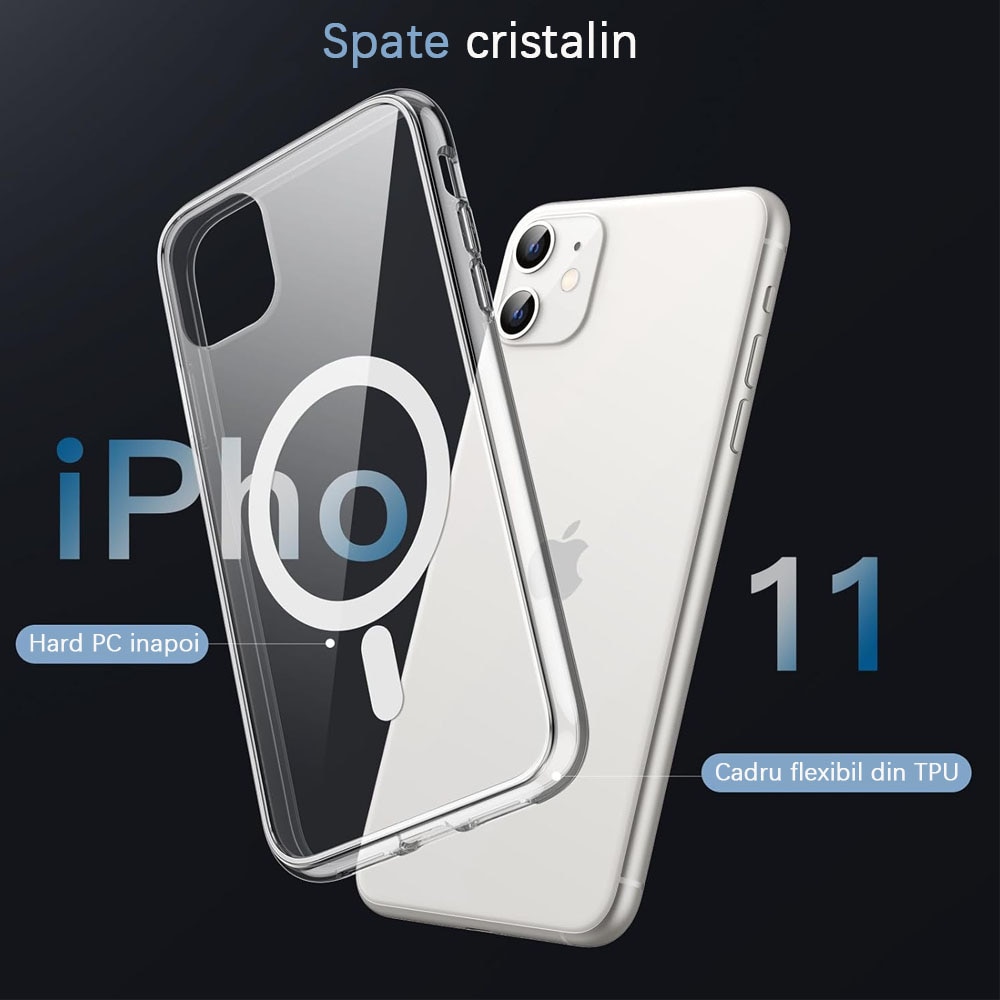 Husa de protectie, Compatibil cu iPhone 11, MagSafe, TPU, Transparent