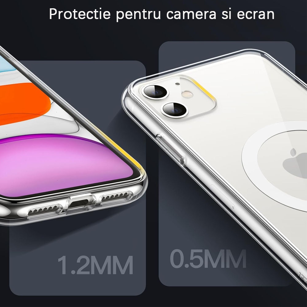 Husa de protectie, Compatibil cu iPhone 11, MagSafe, TPU, Transparent