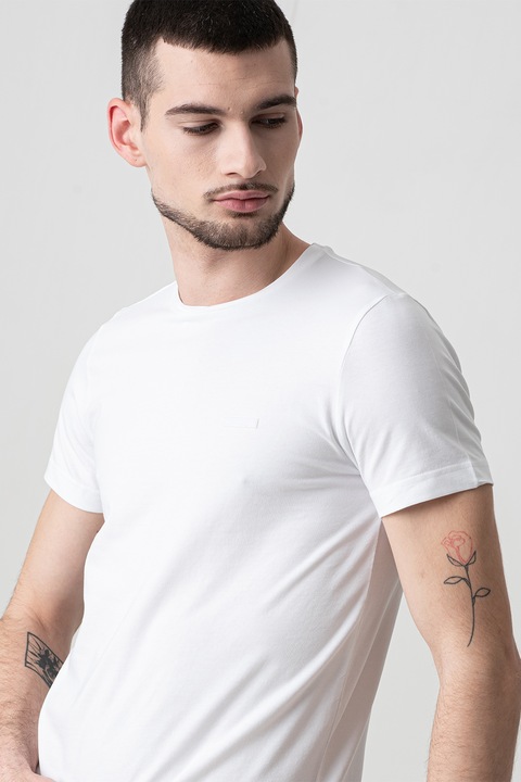 CALVIN KLEIN, Kerek nyakú pamutpóló, Fehér