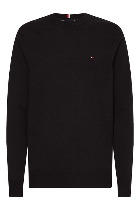 Tommy Hilfiger, Kerek nyakú organikuspamut pulóver, Fekete