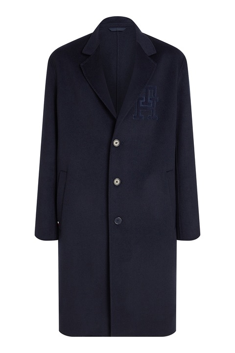 Tommy Hilfiger, Palton din amestec de lana cu logo, Bleumarin