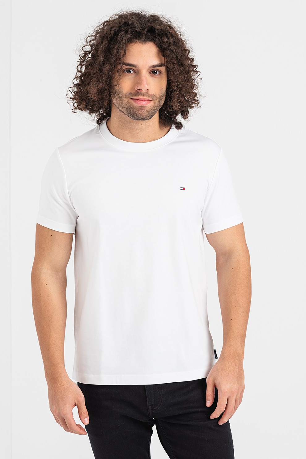 Tommy Hilfiger, Tricou slim fit cu decolteu la baza gatului, Alb, XL