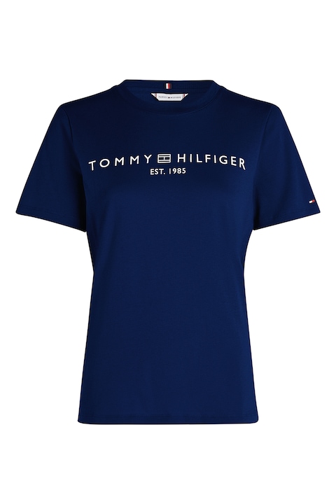 Tommy Hilfiger, Tricou din bumbac organic cu imprimeu logo, Bleumarin