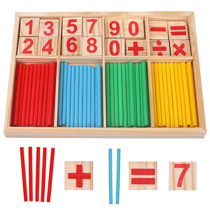 Set de jucarii educationale pentru matematica Montessori, JESWO, Lemn, Multicolor
