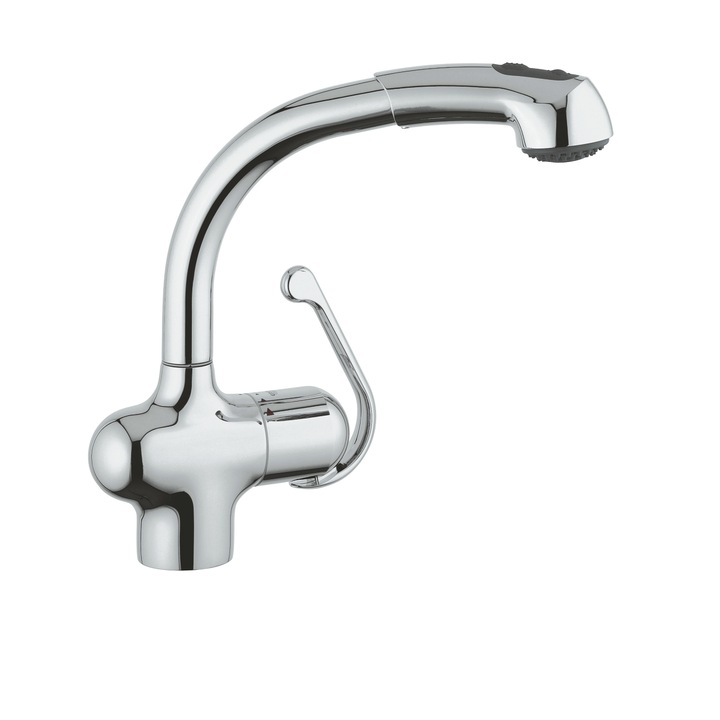 Csaptelep Grohe Zedra, Konyha, Kihúzható zuhany, Álló, Forgó kifolyó, 297x223 mm, Króm