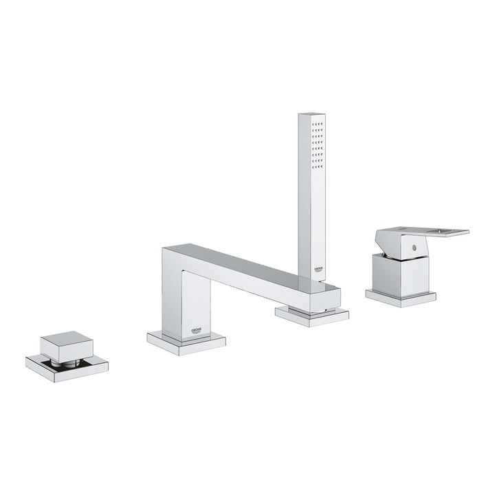 Смесител Grohe Eurocube, Стоящ, За вана, Четиридупков, С ръчен душ и шлаух, Хром