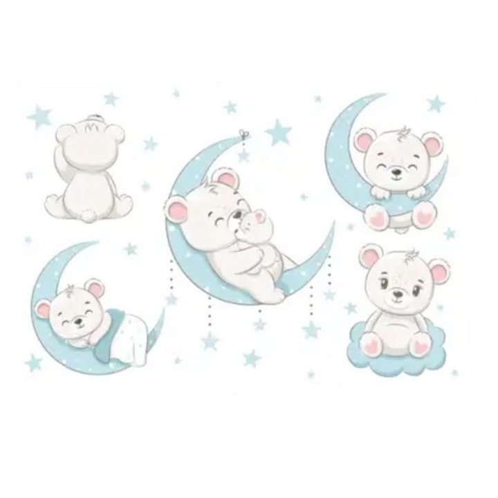 Sticker perete Hippo Store Ursuleti, Luna, Albastru, 90x60cm