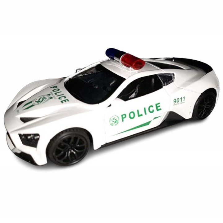 Masinuta de politie din metal cu sunete Midex 032918-A, Alb