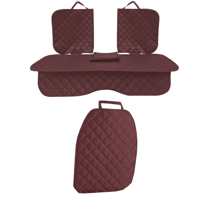 Комплект от 2 калъфа за автомобилни седалки Metru Patrat, ватирани, универсални, бордо, могат да се перат, водоустойчиви, защита за задната седалка с изрязан подлакътник и проста защита на облегалката на седалката