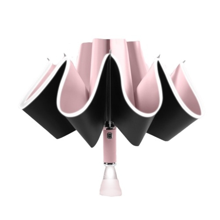 Сгъваем чадър със светлоотразителен ръб и LED, розов, 108 см