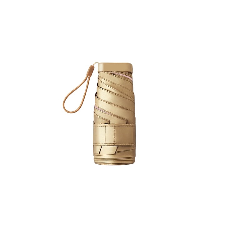 Сгъваем и преносим мини чадър, защита от дъжд и ултравиолетови лъчи, сгънат размер 14,5 х 4 см, разпънат 90 х 48,5 см, 220 г, розов със злато