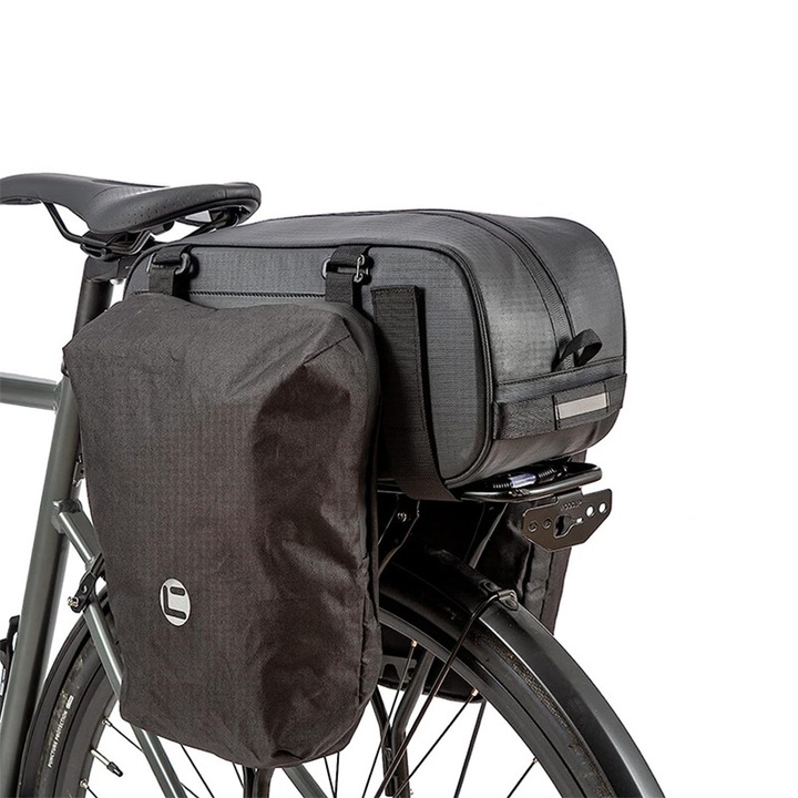 Geanta portbagaj pentru bicicleta, ZJZ, 3 Compartimente, Impermeabila, Reflectorizanta, 26L, Negru