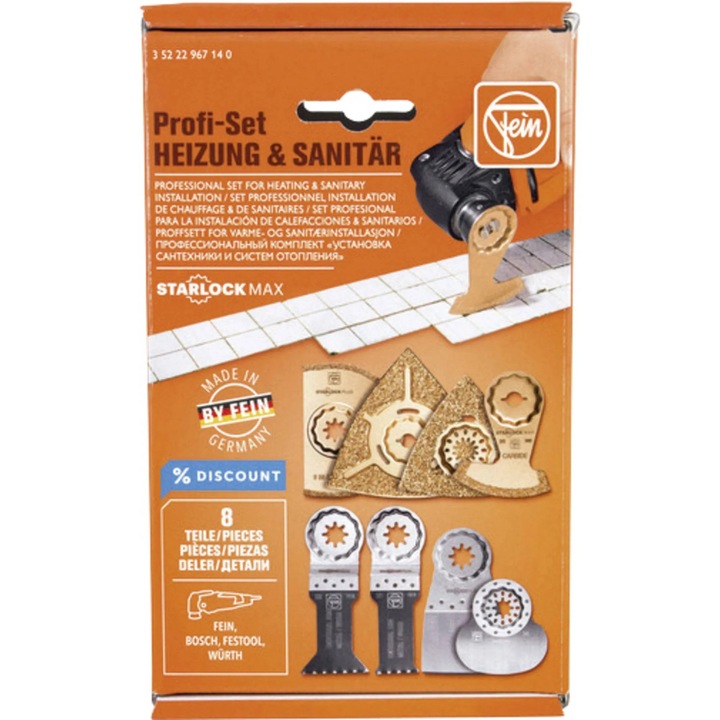 Set 8 accesorii pentru fierastrau multicutter Fein, prindere Starlock Max, taiere lemn, metal si ceramica
