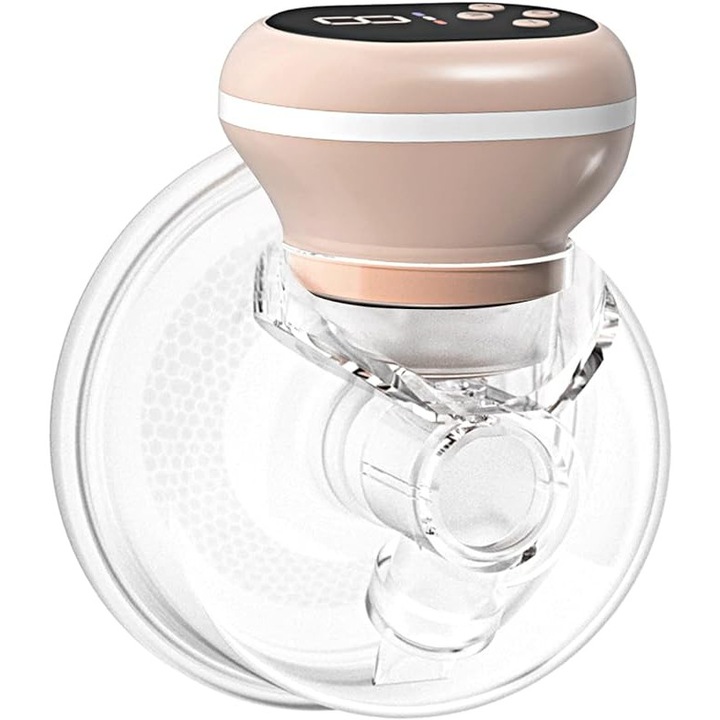 Pompa de san electrica portabila SIMBASTY, fara BPA, 210ml, hands free, functie masaj, 3 moduri de lucru si 9 nivele de aspiratie cu afisaj LED, anti retur, pentru calatorii si acasa, reincarcabila, cablu usb, roz pudrat