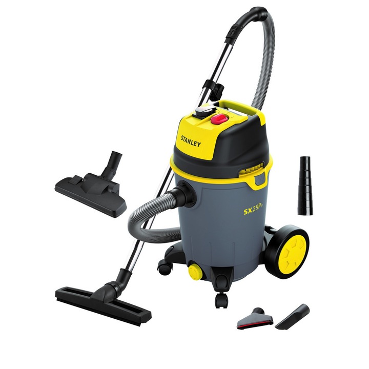 Прахосмукачка за вода / сухо почистване Stanley, 25L, 1200W + конектор за малък уред